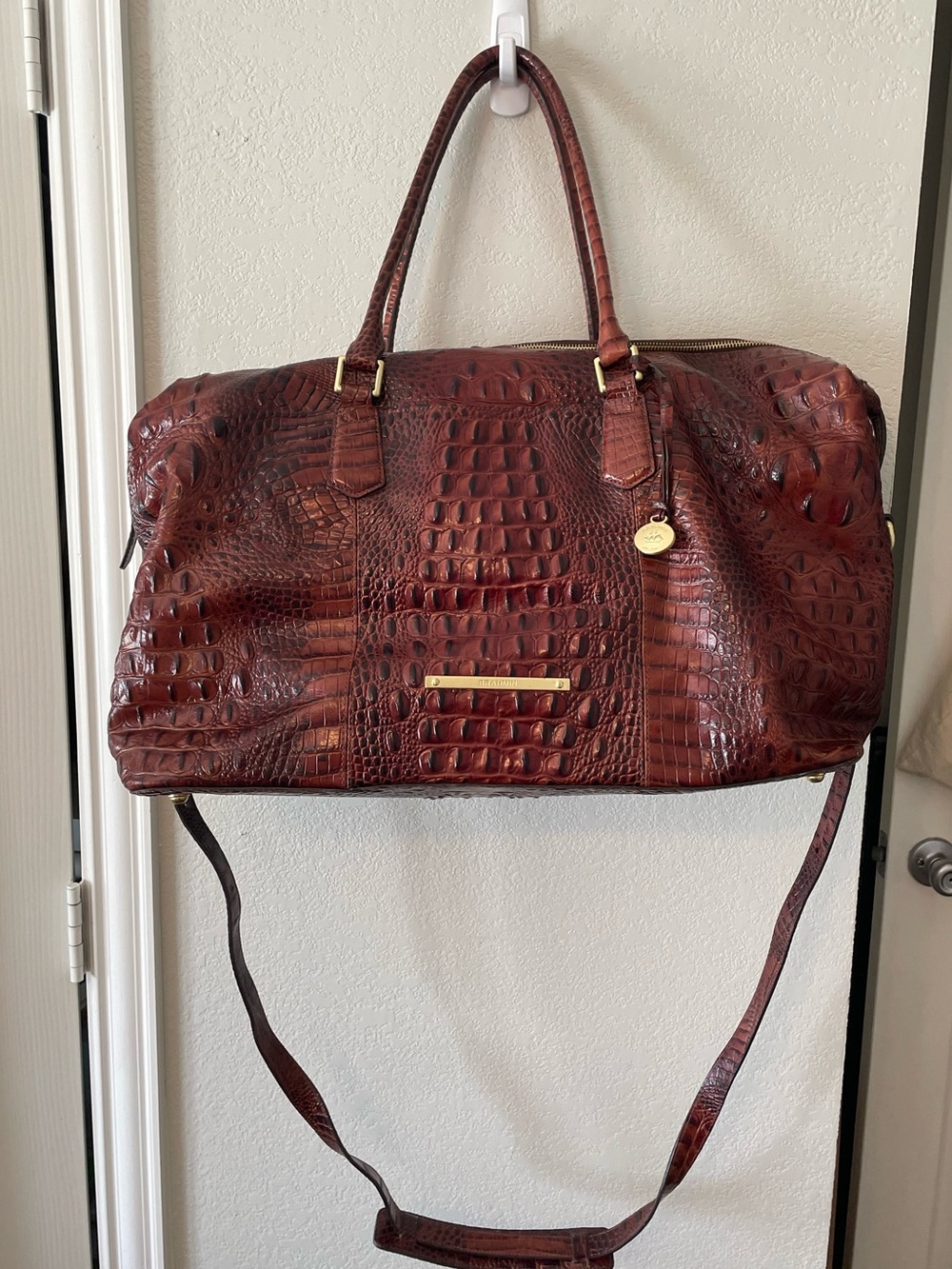 Brahmin Pecan Croc-Embossed Leather Weekender Bag